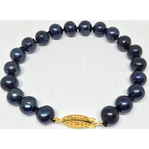 Hot sale Bohemia style natural black freshwater cultured pearl 7-8,8-9mm approx round beads bracelet jewelry 7.5inch B1524