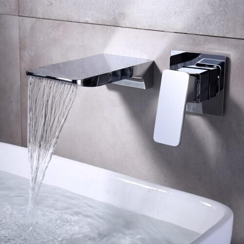 Wall Mounted Brass Waterfall Basin faucet Black、Chrome Sink Tap Bathroom Concealed Hot and Cold Water Mixer Taps