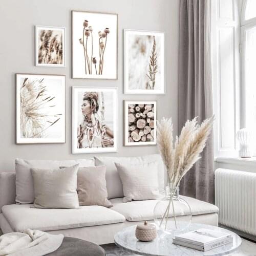 Natural Landscape Decorative Scandinavian Pictures Wheat Plant Home Wild Bohemian Women Poster Home Wall Art Decoration