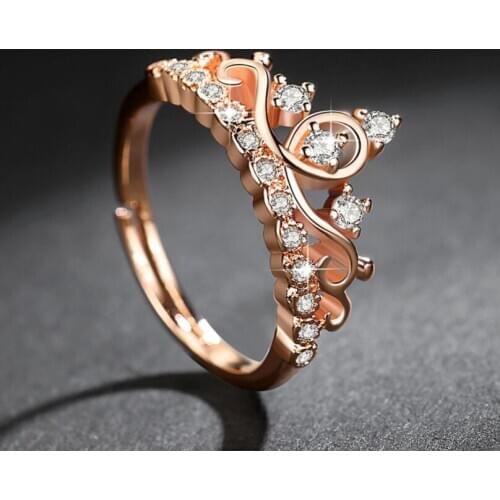 New crown open ring rose gold color shiny fine zircon adjustable finger ring