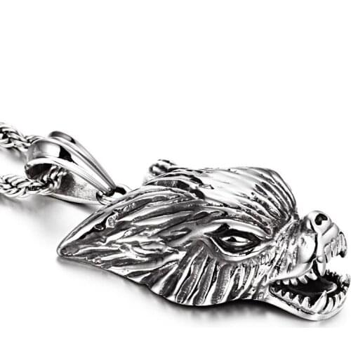 European and American new necklace Nordic wolf head stainless steel pendant