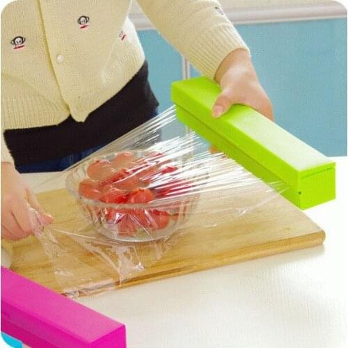 2019Hot Sale Plastic film cutter Candy color kitchen gadget Hot Film Cutter Plastic Food Wrap Dispenser Foil Wax Paper Cutter