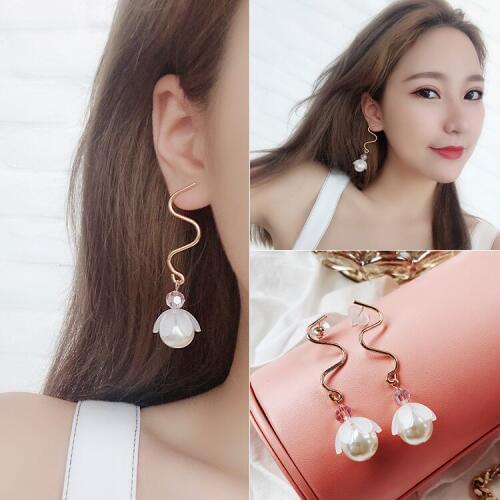 New Fashion Beautiful Pink Flower Stud Earrings Romantic Petal Pearl Earrings Wedding Jewelry Wholesale Hot Sale