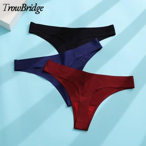 TrowBridge Solid Simple Womens Panties Thong Sexy Seamless Underwear Girl G-String Skin-Friendly Lingerie Silk Satin Underpants