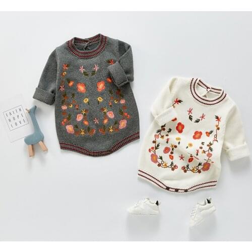 2021 Autumn New Baby Clothes Toddler Girls Knit Bodysuits Embroidery Infant One Piece