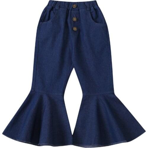 1-6Y детские брюки Baby Girl Denim Mid Waist Bell Bottoms Jean Pants одежда для девочек Spring Autum
