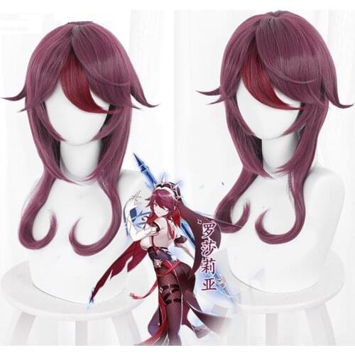 Game Genshin Impact Rosaria Wig Long Purple Highlighting Color Wigs Halloween Cosplay Props Length 40cm