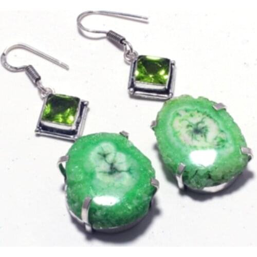 Genuine Solar Quartz Druzy Silver Overlay on Copper Earrings ,Hand made Women Jewelry Gift , E5305