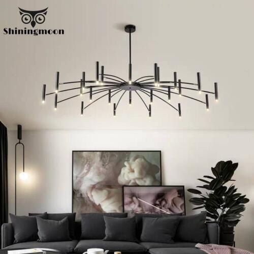 Modern LED Chandelier Hotel Hall Indoor Lighting Design Living Room Ceiling Chandelier Home Decor Hanging Lamp Black Dining Room