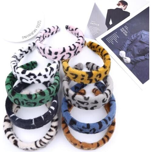 9 Colord Faux Fur Leopard Hairbands For Women Romantic Wide New Stylish Warn Simple Headbands Hair Hoop Bands Accessories Turban