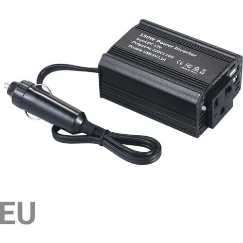 Mini Professional 150W Power Inverter DC 12V to AC 220V Car Inverter Converter Transformer with 1 AC Outlet Dual USB Ports