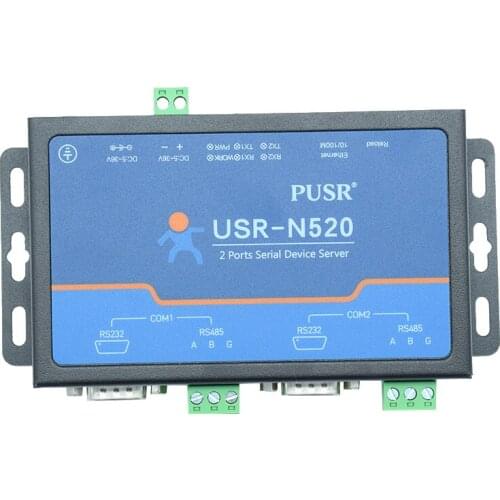 Industrial 2 Serial port RS232 RS485 RS422 to Ethernet TCP/IP Converter server USR-N520 Modbus RTU TCP for Industrial automation