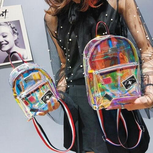 Girls Clear Backpack Personality Lovely Cute Knapsack Satchel Schoolbag Transparent See Through PVC Laser Jelly Mini Backpack
