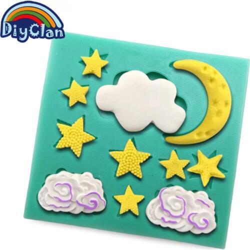 Ramadan Moon And Stars Silicone Molds For Cake Decorating Fondant Cake Form Chocolate Soap Mould Flaky Clouds Cake Tools F0845YL