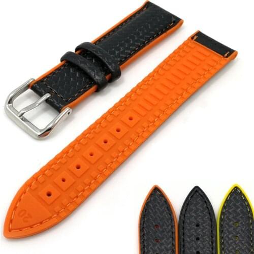 Silicone Sport Watchband Replacement Strap Bracelets Genuine Leather Carbon fiber 18mm 20mm 22mm Watchband for Men Women