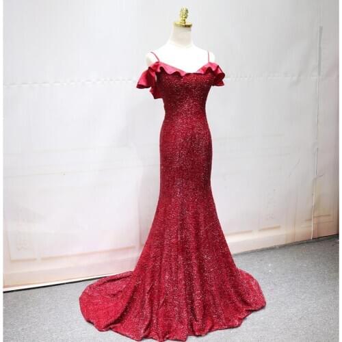 Sexy Burgundy Evening Dresses Mermaid Long Prom Gowns Spaghetti Lace-up Back Sweep Train