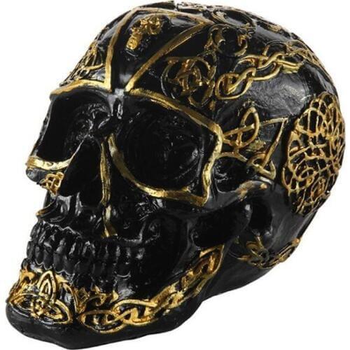 Resin Gold Totem Black Skull Statue Craft Statues For Decoration Art Carving Model Halloween Home Decor Figurines Sculpture Gift