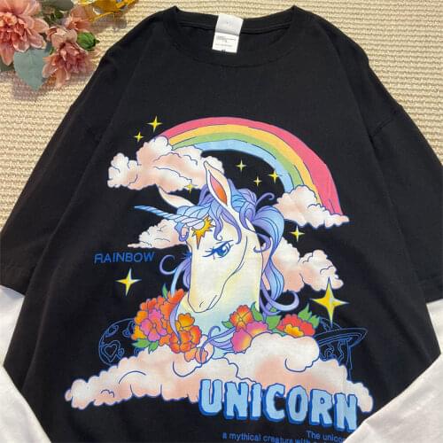 Hip Hop Streetwear Cute Monster Print Long Sleeve Tops Women O-neck T Shirts 2021 New Summer Korean Fashion Teens Girls Clothes