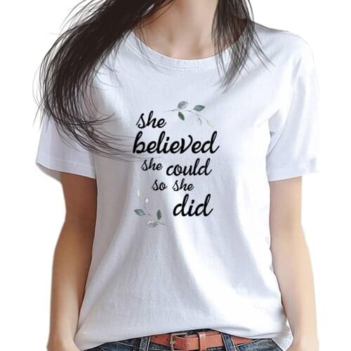 Inspirational Quote - She Believed She Could So She Did - Women T Shirt - Romance Clothing Apparel For Couples Girls Gift Faith
