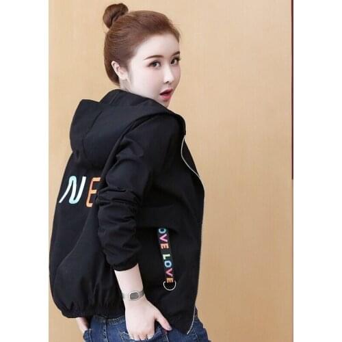 2021 Autumn Womens Coat Hooded Zipper Jacket Long Sleeve Casual Short Jacket Female Windbreaker Fashion Outwear Plus Size