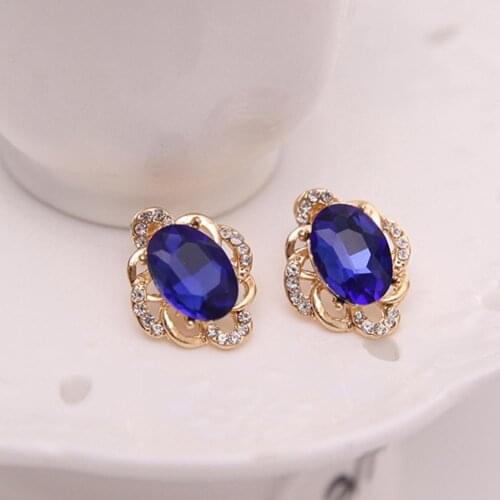 Women Fashion Hollow Rhinestone Pendant Necklace Ear Stud Earrings Jewelry Set Gift