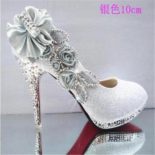 New 2019 ladies party shoes, ladies sexy high heels, ladies thin high heels, rhinestone high heels, crystal flower wedding shoes