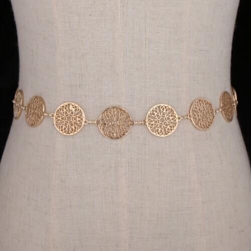 Women Metal Gold Coins Dress Waist Chains Belt Waistband Party Club Jewelry