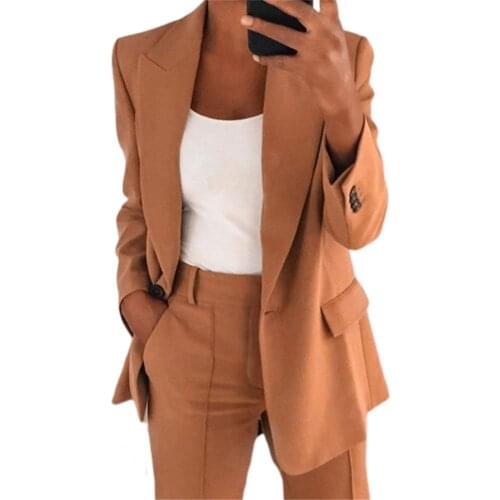 Suit Jacket Solid Color Turndown Collar Women Long Sleeve Buttons Blazer for Dating