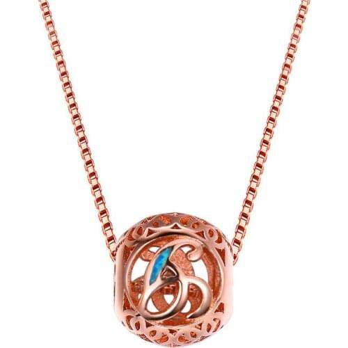 Hollow Round Ball Letter G Pendant White Blue Opal Necklaces For Women Wedding Jewelry 925 Silver/Rose Gold Engagement Necklace
