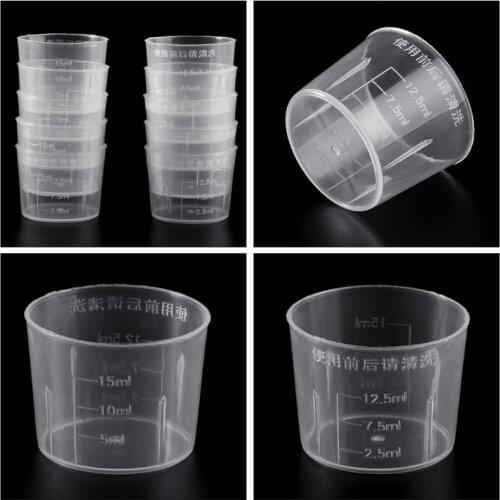 10Pcs 15ml Clear Plastic Measuring Cup Graduated Measure Beaker Measuring Medicine Cups For Lab