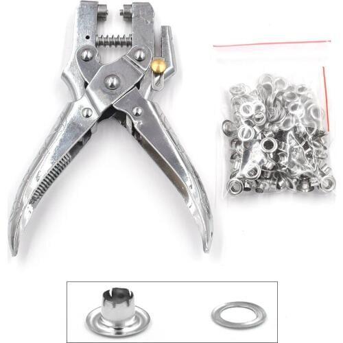 100sets / 5mm Eyelets+ installation tool Leverage pliers Metal stomatal Rivets Button mold Portable button mounting pliers