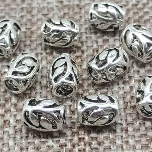 14 Pieces of 925 Sterling Silver Leaf Barrel Beads for Bracelet Necklace