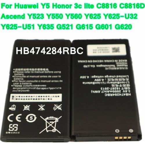 2000mAh HB474284RBC Battery For Huawei Y5,Honor 3c lite,C8816 ,Ascend Y523 Y550 Y560 Y625 Y625-U32 Y625-U51 Y635,G615 G601 G620
