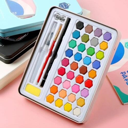36 Colors Solid Watercolor Paint Set With Wooden Pole Brush Pen Water Brush Watercolour Gouache Pigment Painting School Supplies