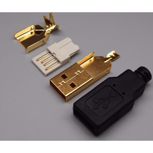 5set/lot gold plating DIY 4 in 1 Type A 2.0 USB 4 Pin Male Plug Socket Connector with plastic shell