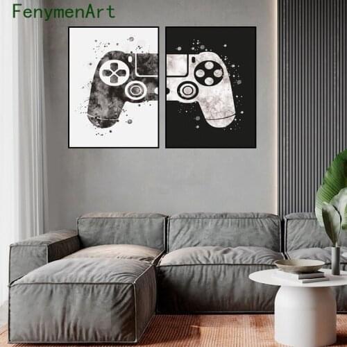 Watercolor Games Posters and Prints Gamepad Art Wall Pictures Game Joystick Canvas Painting for Kids Boys living Room Home Decor