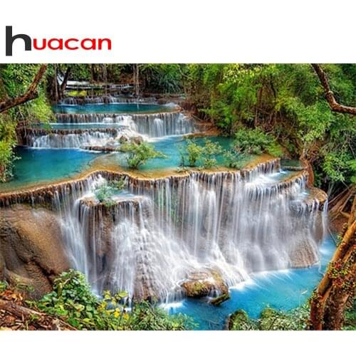 Huacan Diamond Embroidery Beads Sets Waterfall 5D DIY Diamond Painting Mosaic Landscape Modular Pictures Decoration For Home
