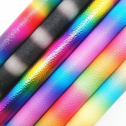 Amonglitter Rainbow Synthetic Leather, Litchi Faux Leather Fabric Sheets for DIY Bows Bags 21x29cm A4 size MB007