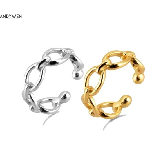 ANDYWEN 925 Sterling Silver Plain Chain Ear Cuff Women Luxury Earcuff Lock Non Piercing Clips 2020 Rock Punk Slim Jewelry