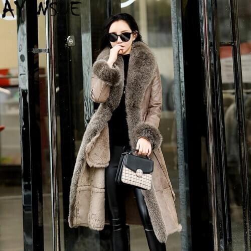 AYUNSUE Real Fur Coat Female Winter Jacket Women Natural Rabbit Fur Coats 2020 Real Fox Fur Collar Long Luxury Leather Jackets