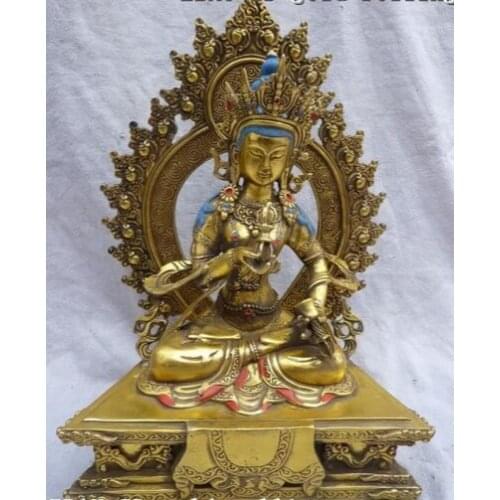 Bi001390 10"Tibet Bronze Gild Sit Tara Kwan-Yin Statue