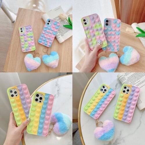 Heart Fidget Push Pop Case Hairball For Samsung Galaxy S9 S10 S20 S21 Note 9 10 20 Ultra Plus A10E 11 12 20 50 21 31 51 71 32 01