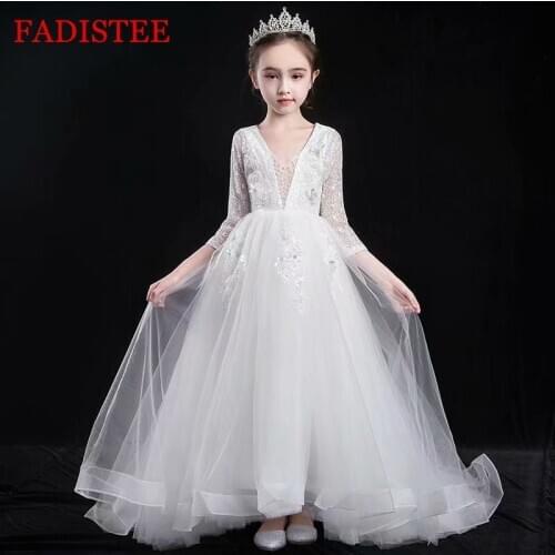 Flower Girl Dresses Lace Tulle Appliques Three Quarter Sleeves Girls Dresses Princess Dress Sukienka Dziewczynka платье детское