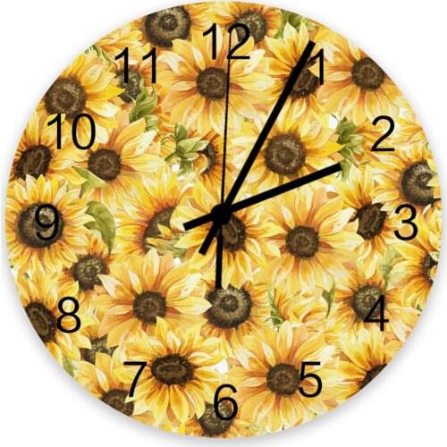 Sunflower Watercolor Flowers 30cm Wooden Wall Clock Modern Design For Home Living Room Office Kitchen Wall Decor Hanging