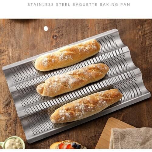 Silver Steel Moule Baguette Baking Pan Practical Dishes For Baking Tray Toaster Pastry Tools 3 Groove Bread Mold Loaf