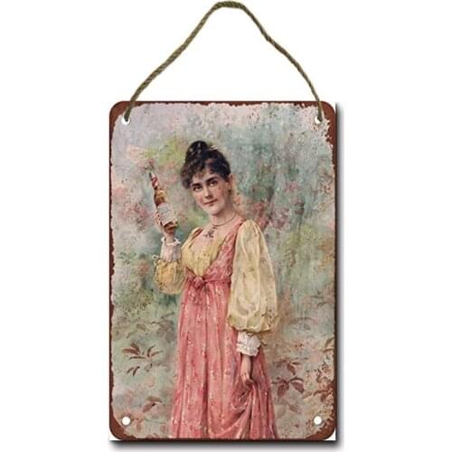 FRHYKI Budweiser Girl Metal Poster Vintage Tin Sign Wall Decoration for Bars Restaurants Cafes Pubs 8 × 12 Inch