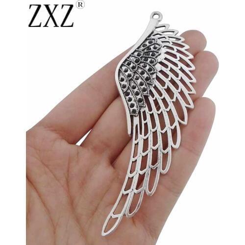 ZXZ 5pcs Large Angel Wing Feather Charms Pendants for Jewelry Making Findings 106x38mm