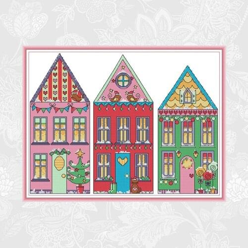Joy Sunday Cross-stitch Rainbow House 14CT 11CT Printed Fabric Canvas DMC Chinese Cross Stitch Kits Embroidery Needlework Sets