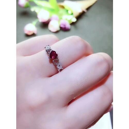 Natural Garnet ring Heart shaped 5mm Garnet 925 sterling silver ring Pop fashion ring Birthday gift