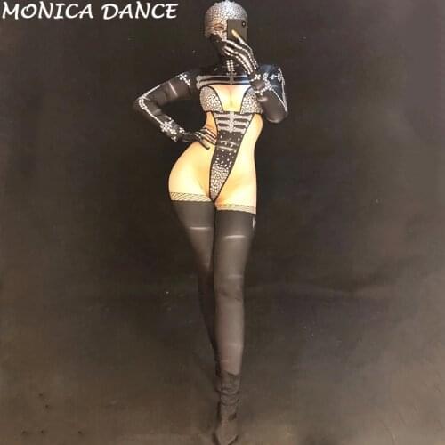 Halloween Costumes Women Gangster Sexy Stage Jumpsuit 3D Printing Personality Bodysuit Nightclub Party Stage Wear Dance Costumes